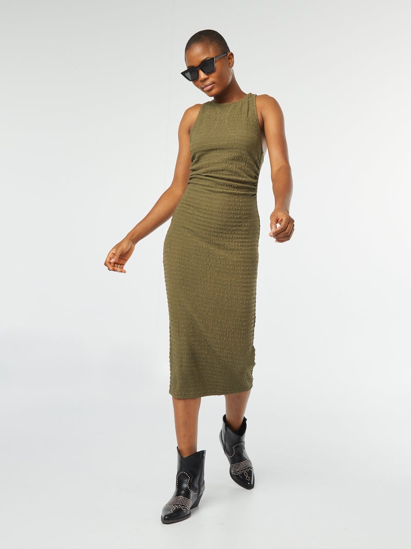 Vestido midi de tejido elástico y gofrado con sisa americana KAKI - Kiabi