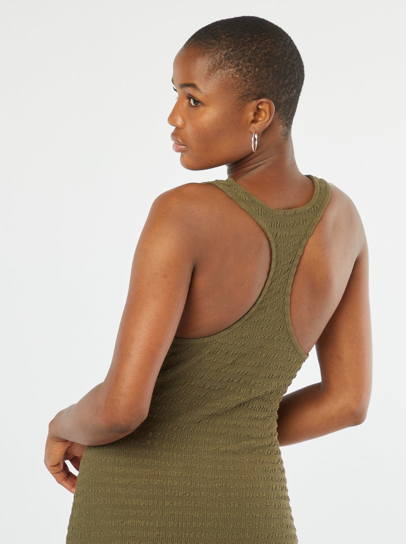 Vestido midi de tejido elástico y gofrado con sisa americana KAKI - Kiabi