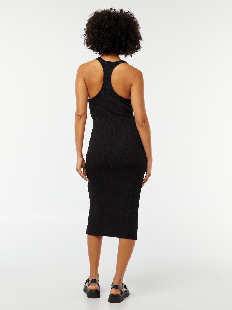 Vestido midi de tejido elástico y gofrado con sisa americana negro - Kiabi