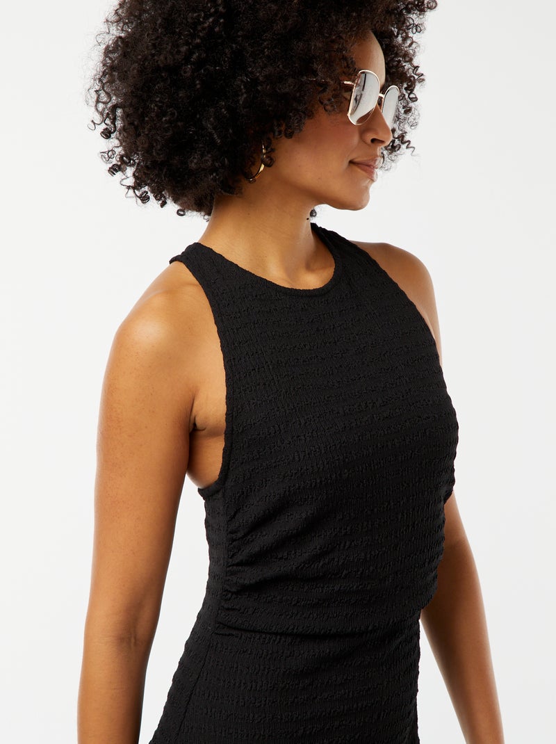 Vestido midi de tejido elástico y gofrado con sisa americana negro - Kiabi