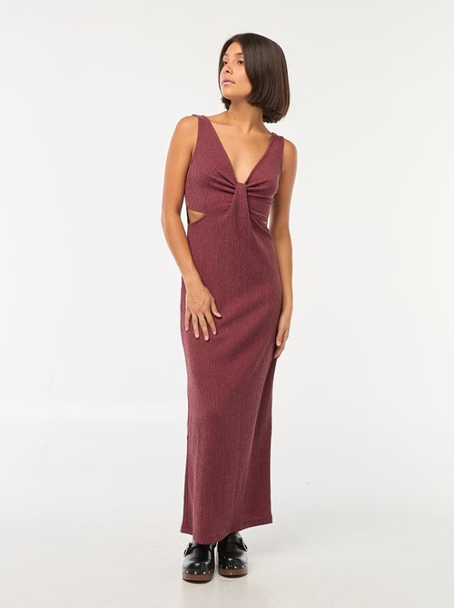 Vestido midi de tejido gofrado calado en los laterales - Kiabi