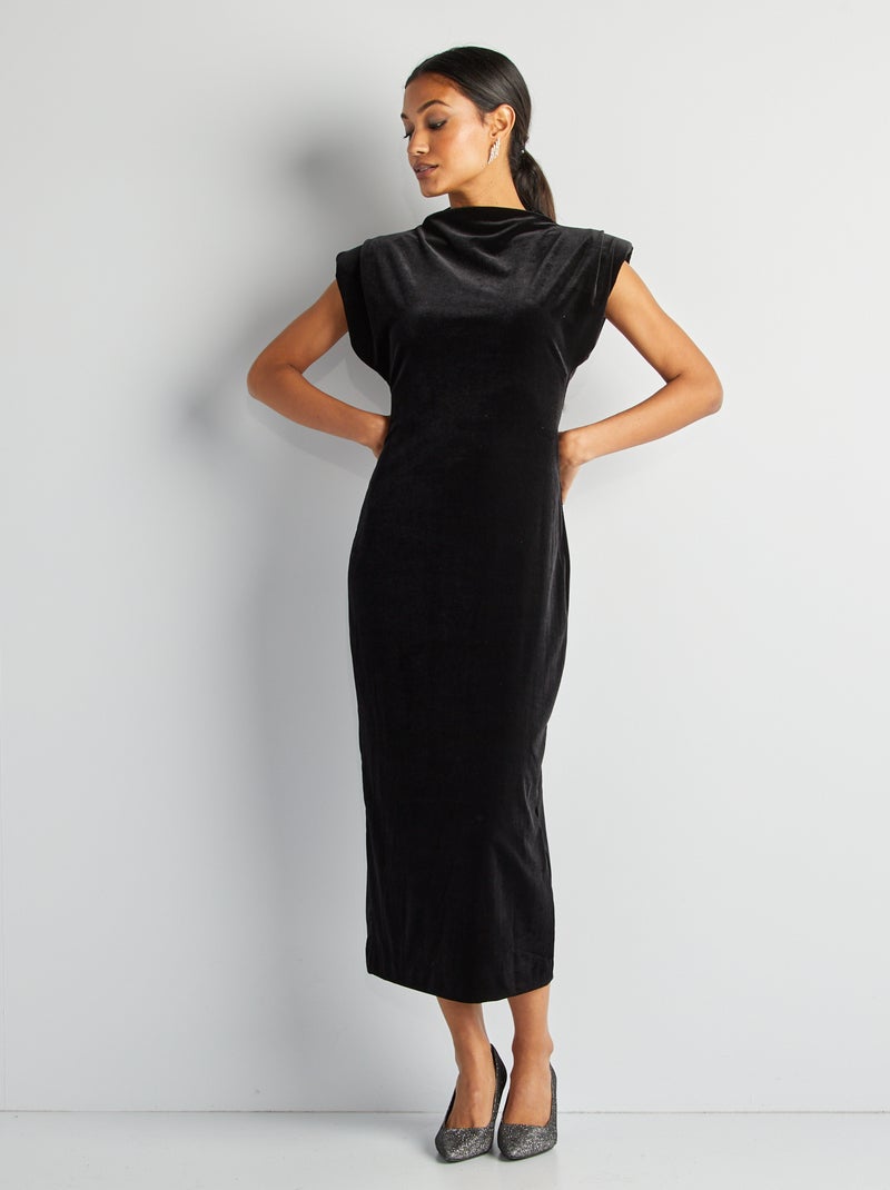 Vestido midi de terciopelo negro - Kiabi