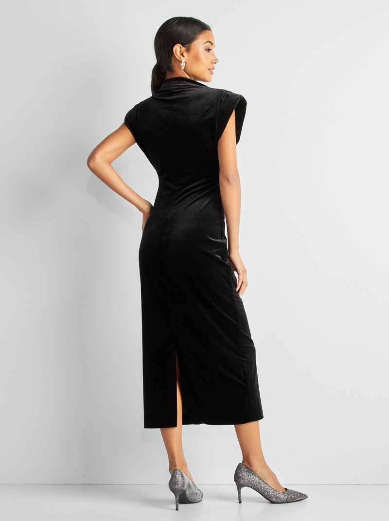 Vestido midi de terciopelo negro - Kiabi