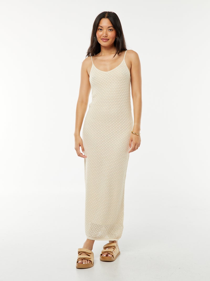 Vestido midi de tirantes de ganchillo BEIGE - Kiabi