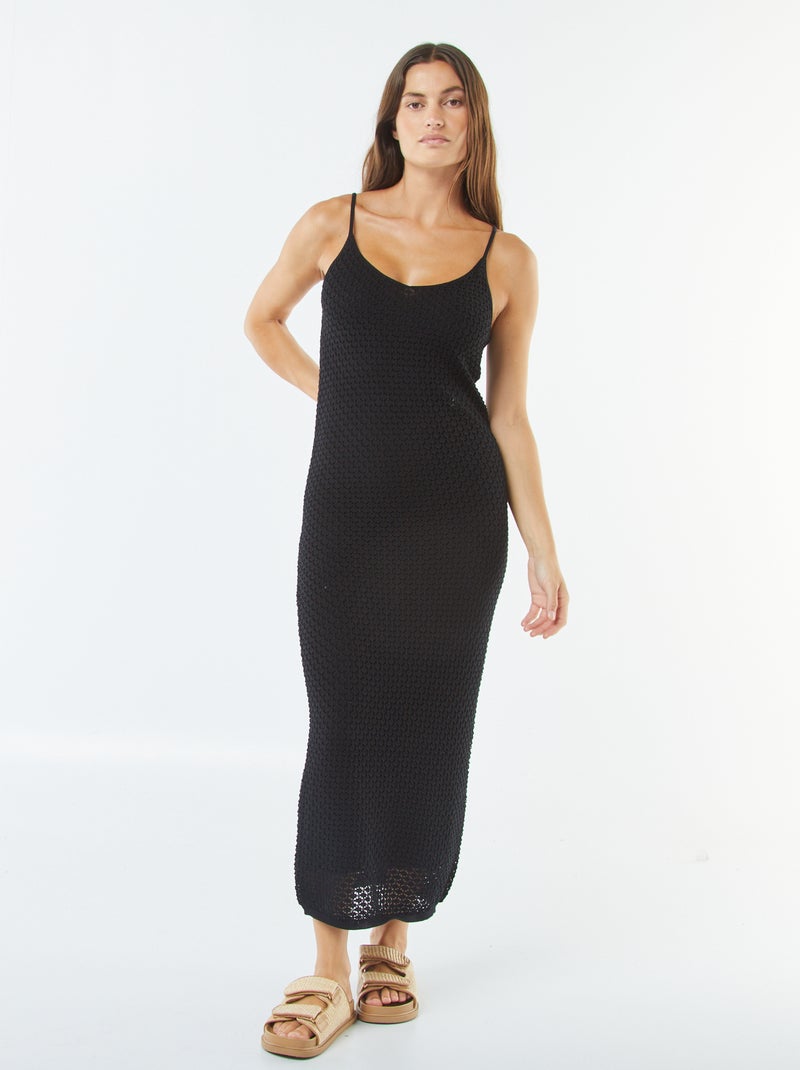 Vestido midi de tirantes de ganchillo negro - Kiabi