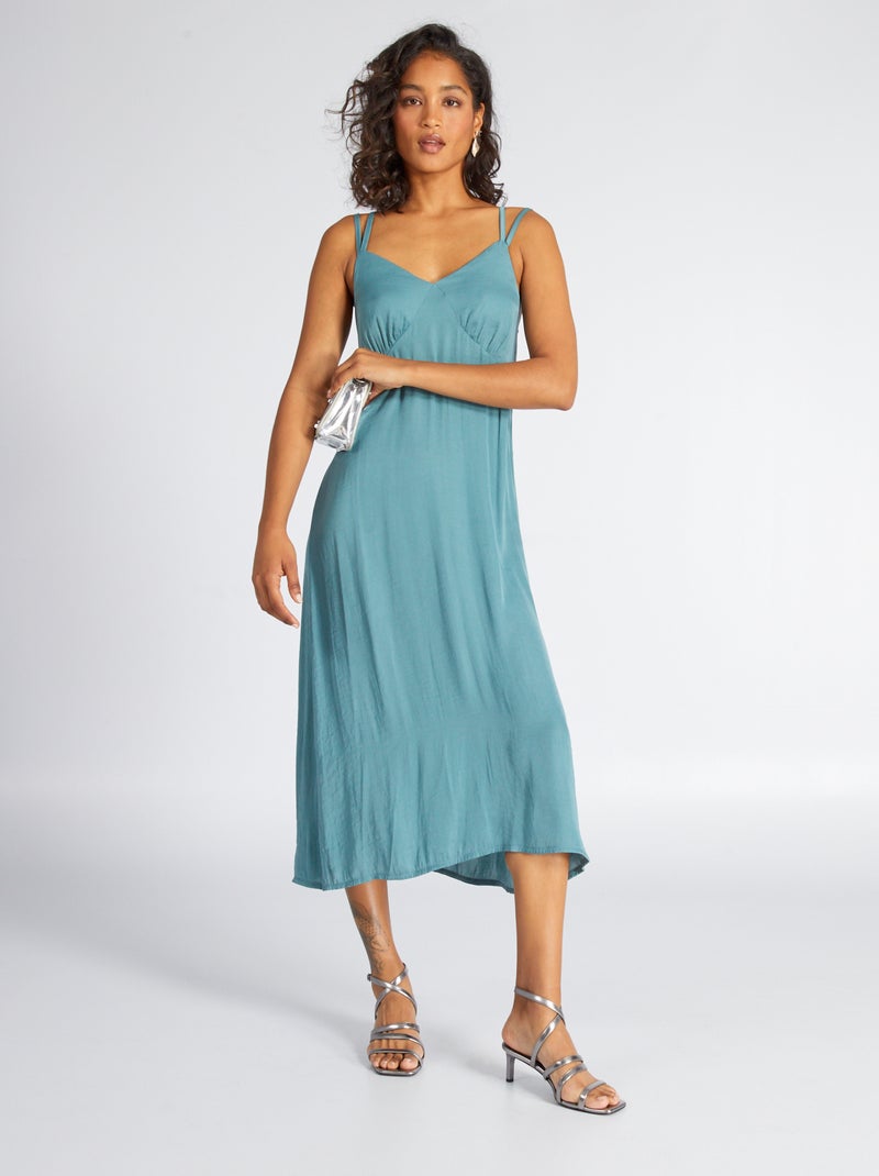 Vestido midi de tirantes finos AZUL - Kiabi