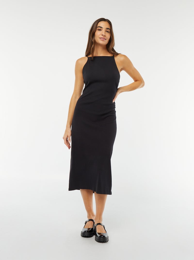 Vestido midi de tirantes finos negro - Kiabi