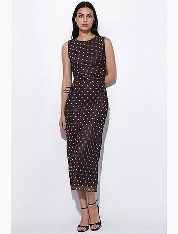 Vestido midi de tul con lunares y cuello redondo hiccup