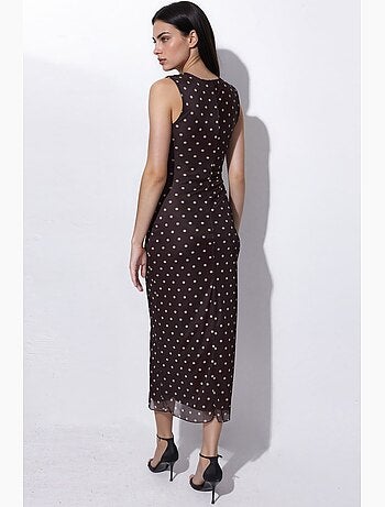 Vestido midi de tul con lunares y cuello redondo hiccup