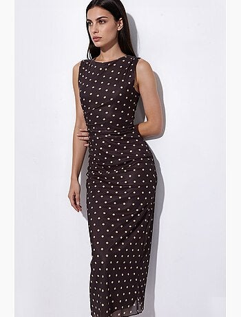 Vestido midi de tul con lunares y cuello redondo hiccup