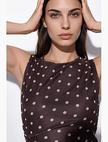 Vestido midi de tul con lunares y cuello redondo hiccup