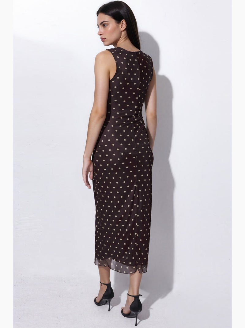 Vestido midi de tul con lunares y cuello redondo hiccup Marrón oscuro - Kiabi