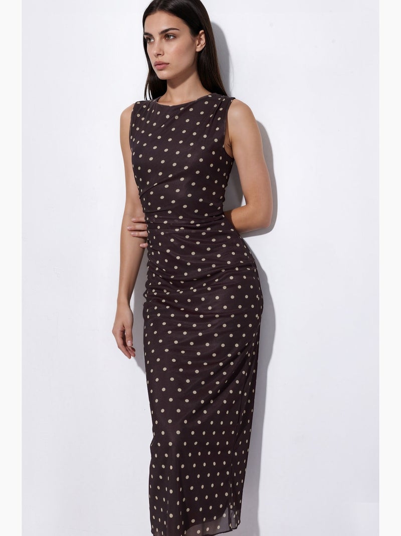 Vestido midi de tul con lunares y cuello redondo hiccup Marrón oscuro - Kiabi