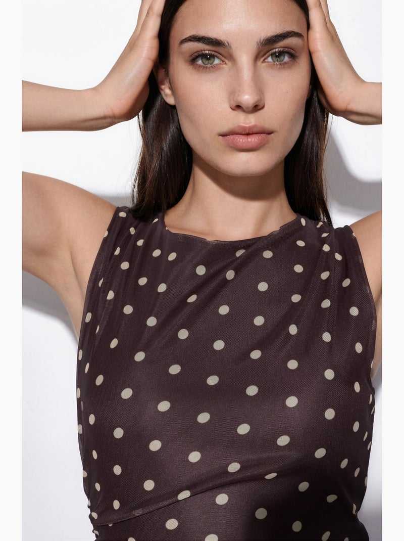Vestido midi de tul con lunares y cuello redondo hiccup Marrón oscuro - Kiabi