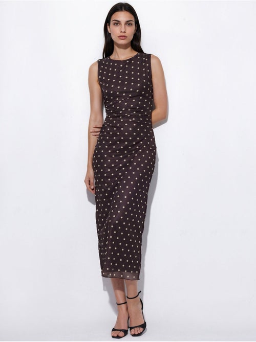 Vestido midi de tul con lunares y cuello redondo - Kiabi