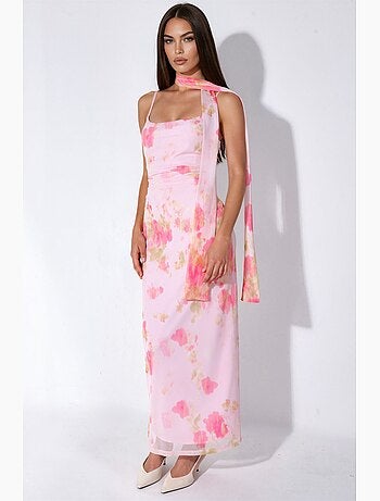 Vestido midi de tul estampado con detalle de pañuelo hiccup