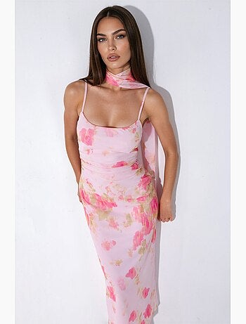 Vestido midi de tul estampado con detalle de pañuelo hiccup