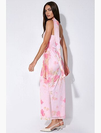 Vestido midi de tul estampado con detalle de pañuelo hiccup