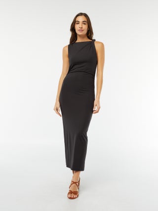 Vestido midi drapeado sin mangas