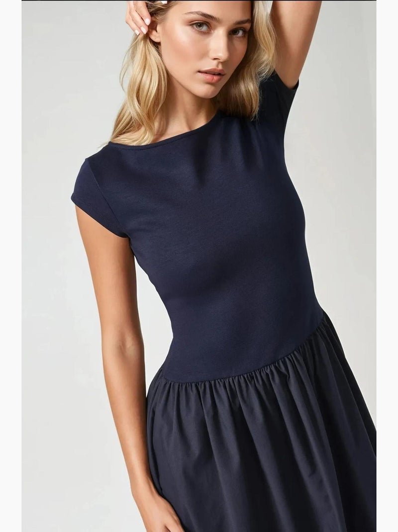 Vestido midi en contraste hiccup Azul marino - Kiabi