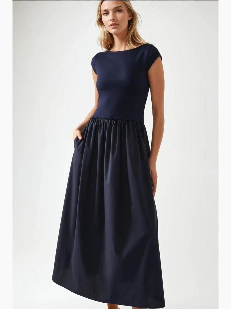 Vestido midi en contraste hiccup Azul marino - Kiabi