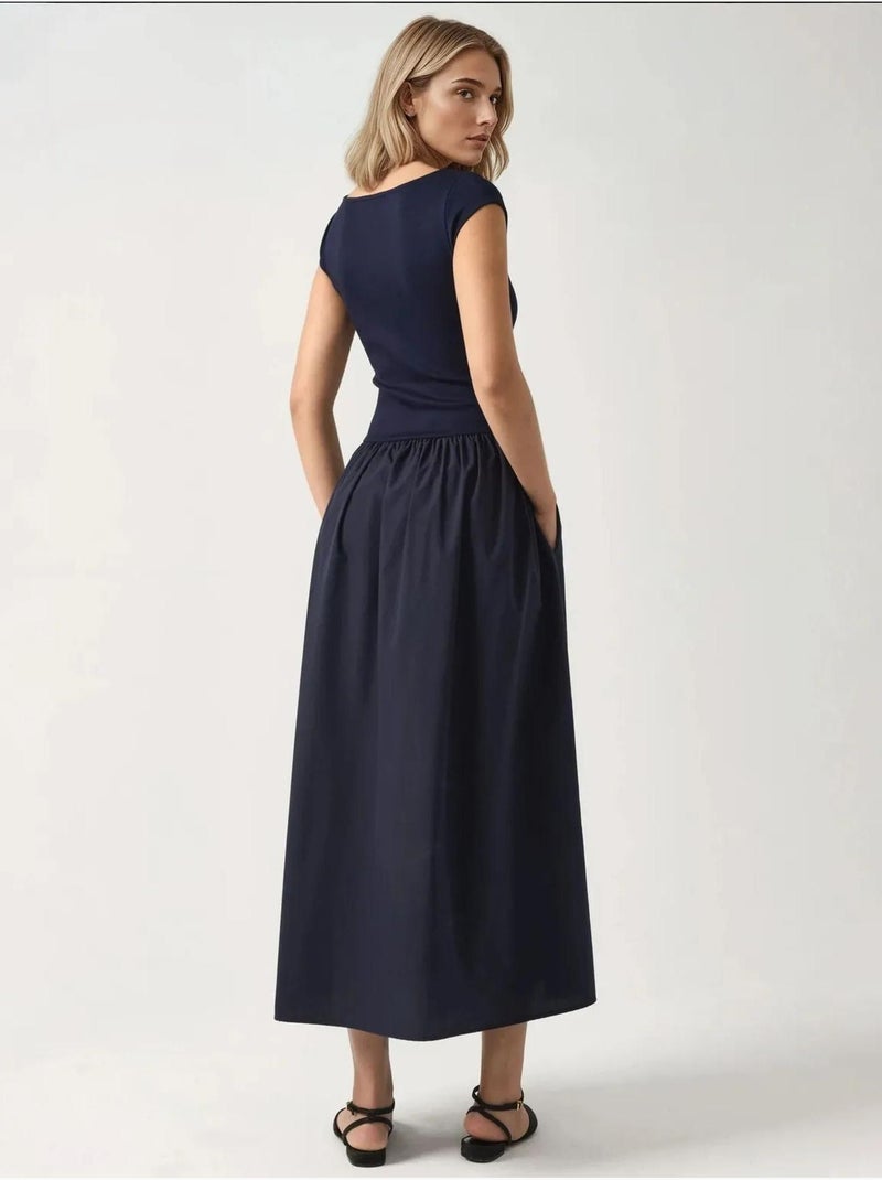 Vestido midi en contraste hiccup Azul marino - Kiabi