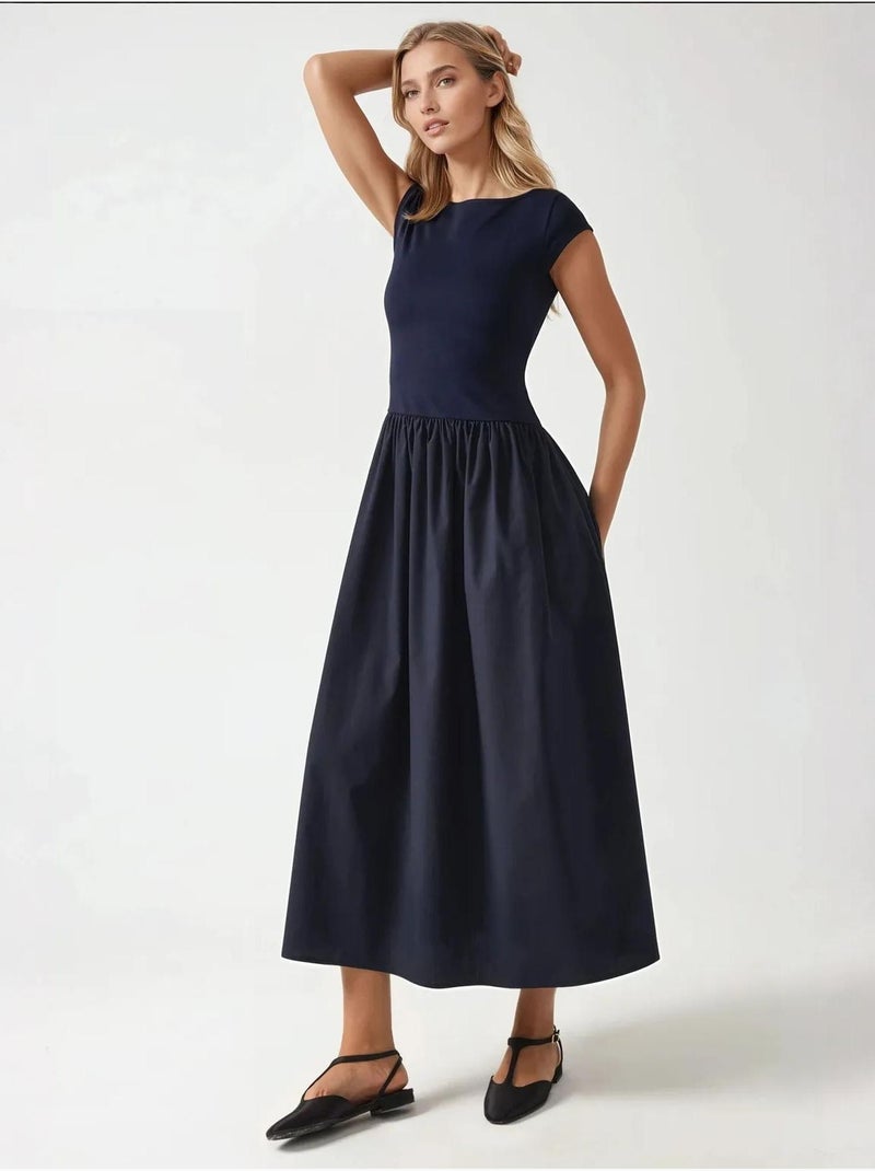 Vestido midi en contraste hiccup Azul marino - Kiabi