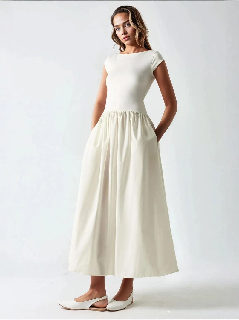 Vestido midi en contraste hiccup Marfil - Kiabi