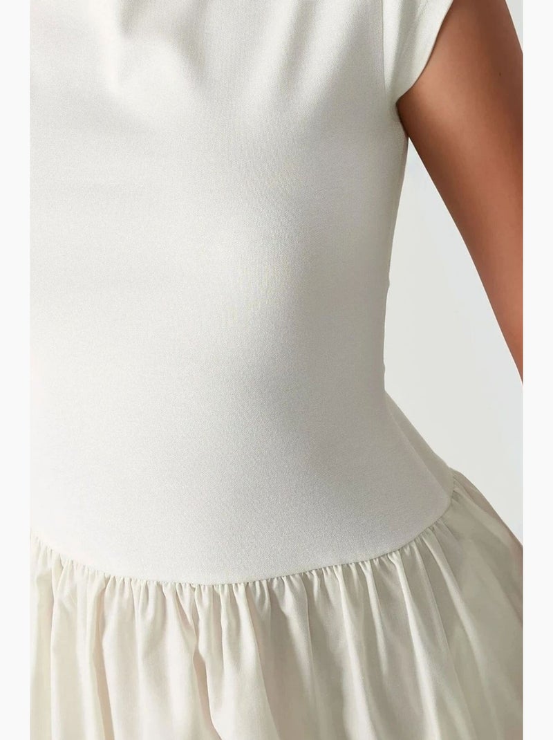 Vestido midi en contraste hiccup Marfil - Kiabi
