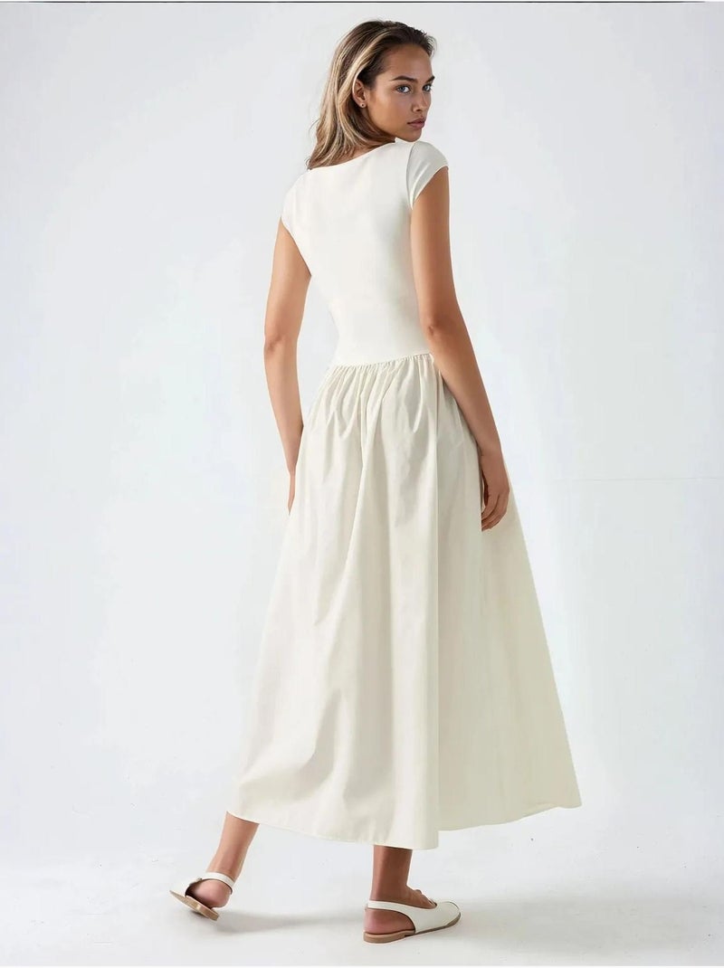 Vestido midi en contraste hiccup Marfil - Kiabi