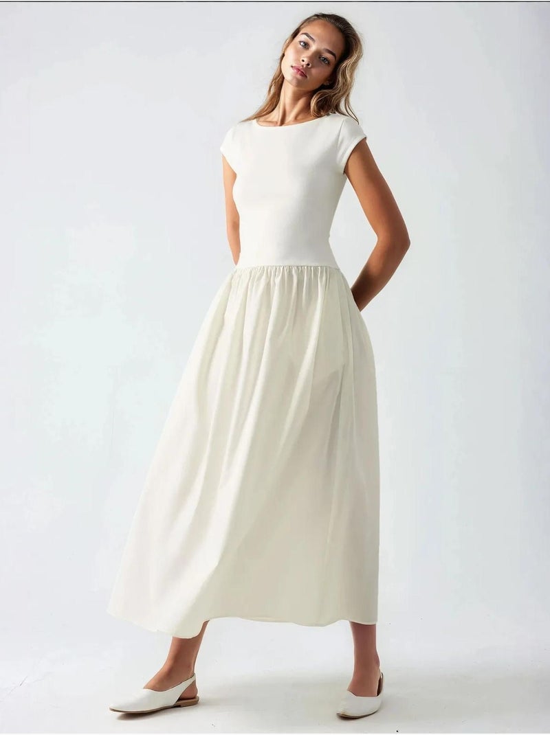 Vestido midi en contraste hiccup Marfil - Kiabi