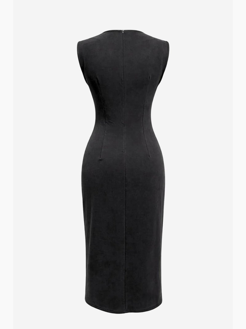 Vestido midi entallado con cuello redondo mixray Negro - Kiabi