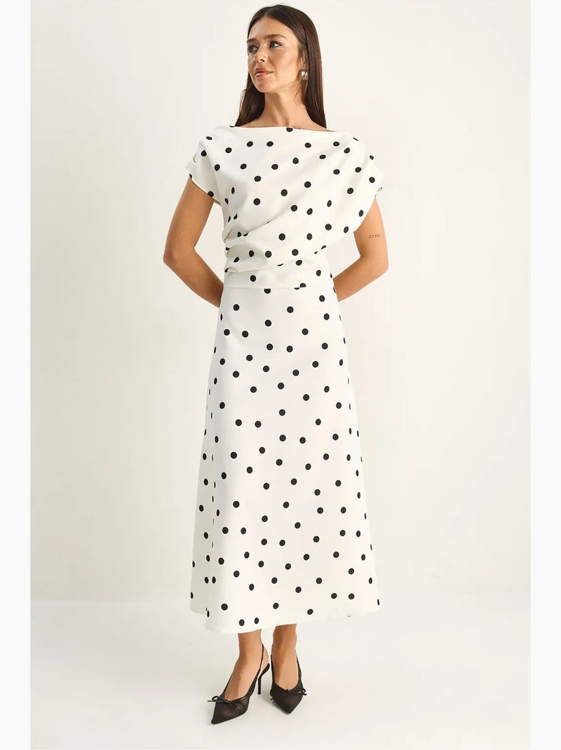 Vestido midi entallado de lunares lucci Blanco roto - Kiabi