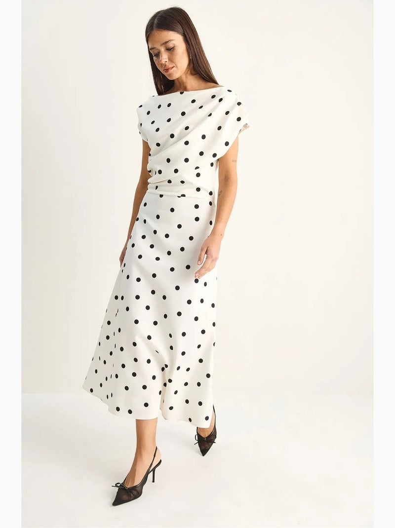 Vestido midi entallado de lunares lucci Blanco roto - Kiabi