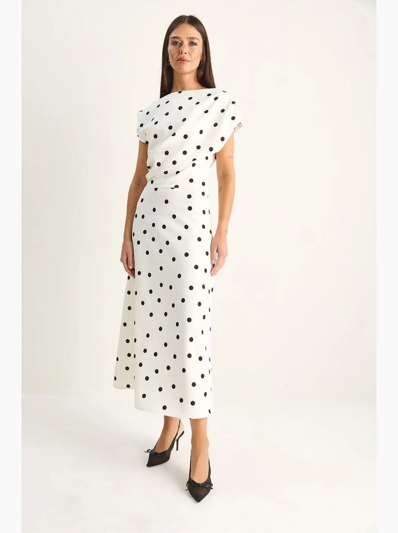 Vestido midi entallado de lunares lucci Blanco roto - Kiabi