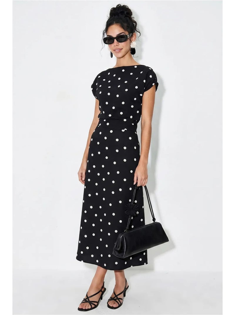 Vestido midi entallado de lunares lucci Negro - Kiabi