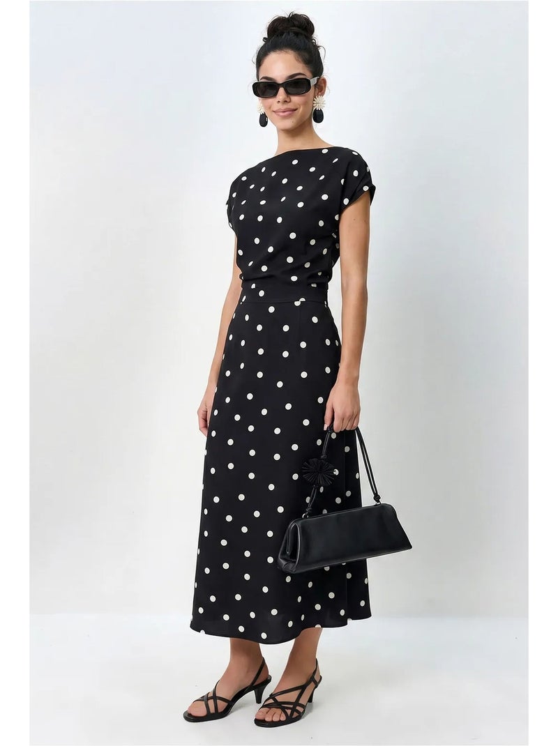 Vestido midi entallado de lunares lucci Negro - Kiabi