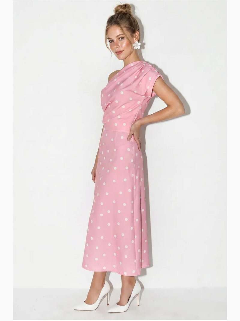 Vestido midi entallado de lunares lucci Rosa - Kiabi