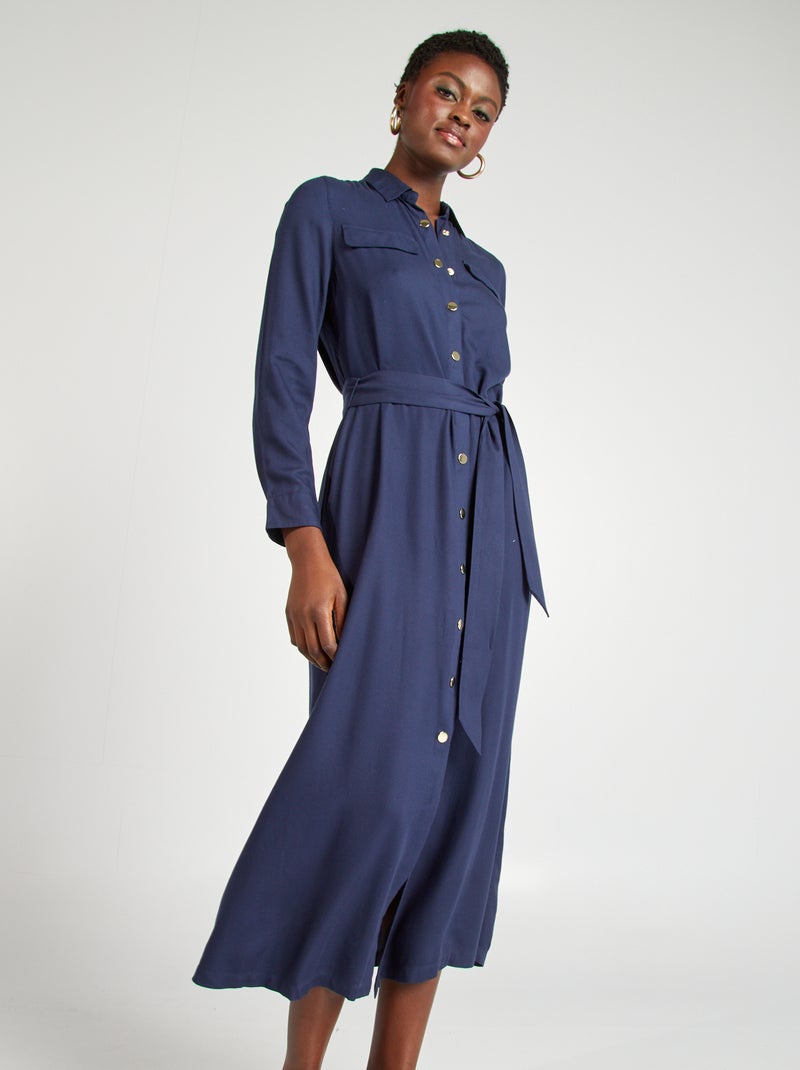 Vestido midi entallado NEGRO - Kiabi