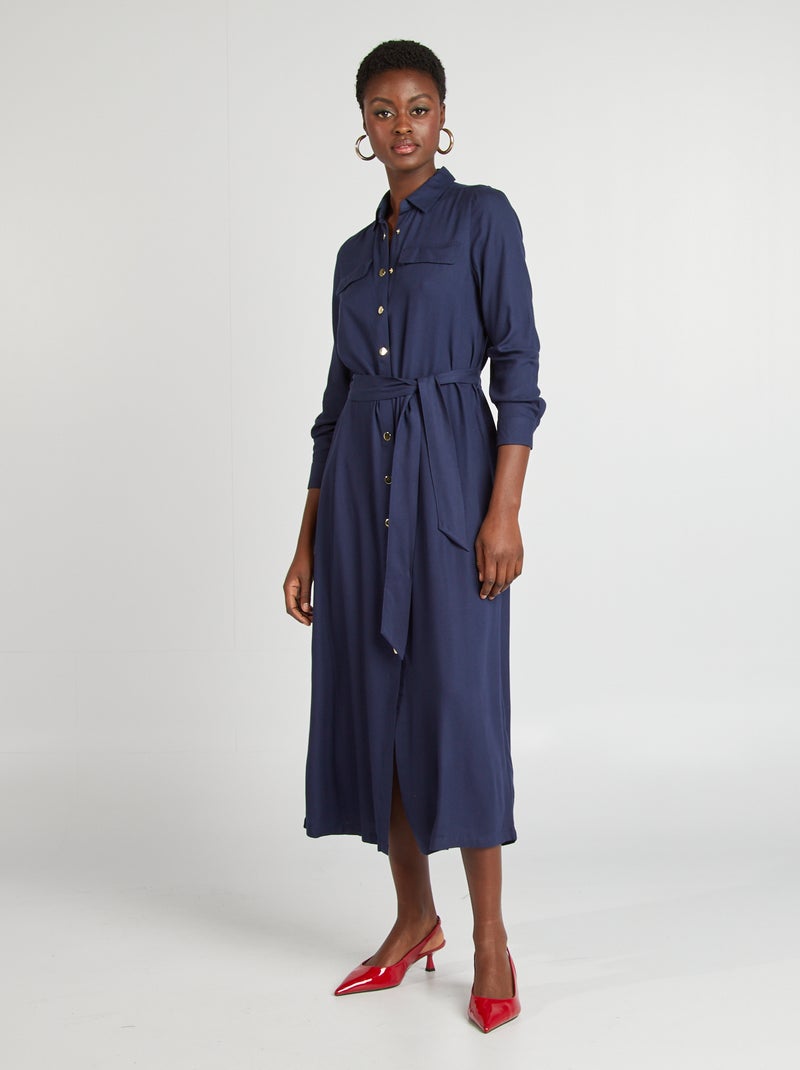 Vestido midi entallado NEGRO - Kiabi