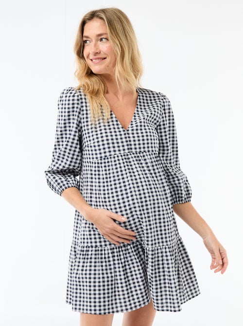 Vestido midi escalonado de cuadros - Kiabi