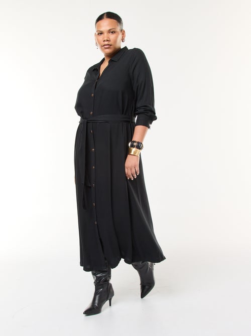 Vestido midi estampado con cinturón y automáticos - Kiabi