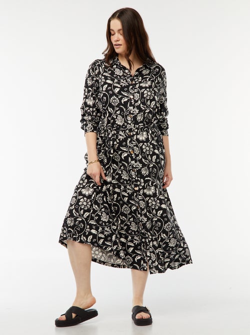 Vestido midi estampado con cinturón y automáticos - Kiabi