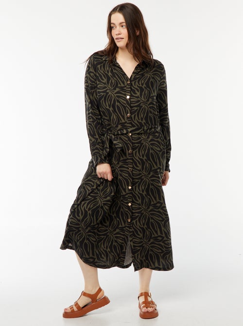 Vestido midi estampado con cinturón y automáticos - Kiabi