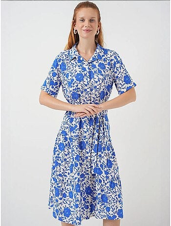 Vestido midi estampado con corte en a y cuello camisero bdart
