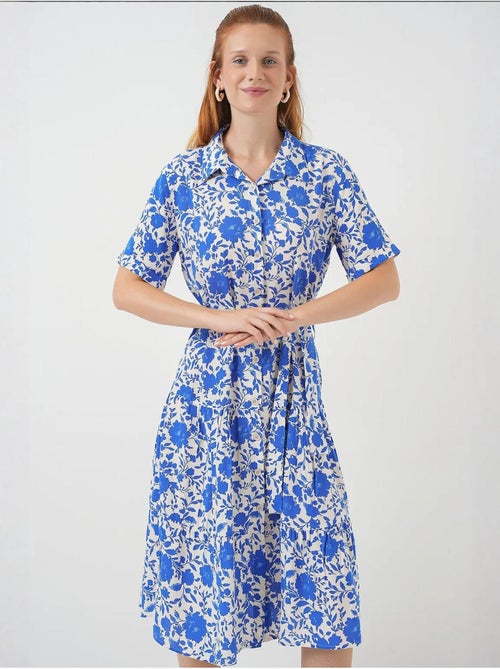 Vestido midi estampado con corte en a y cuello camisero bdart - Kiabi