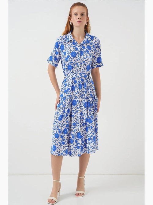 Vestido midi estampado con corte en a y cuello camisero bdart - Kiabi