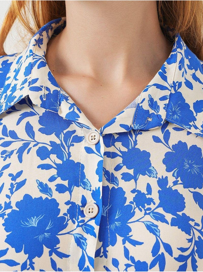 Vestido midi estampado con corte en a y cuello camisero bdart Azul eléctrico - Kiabi