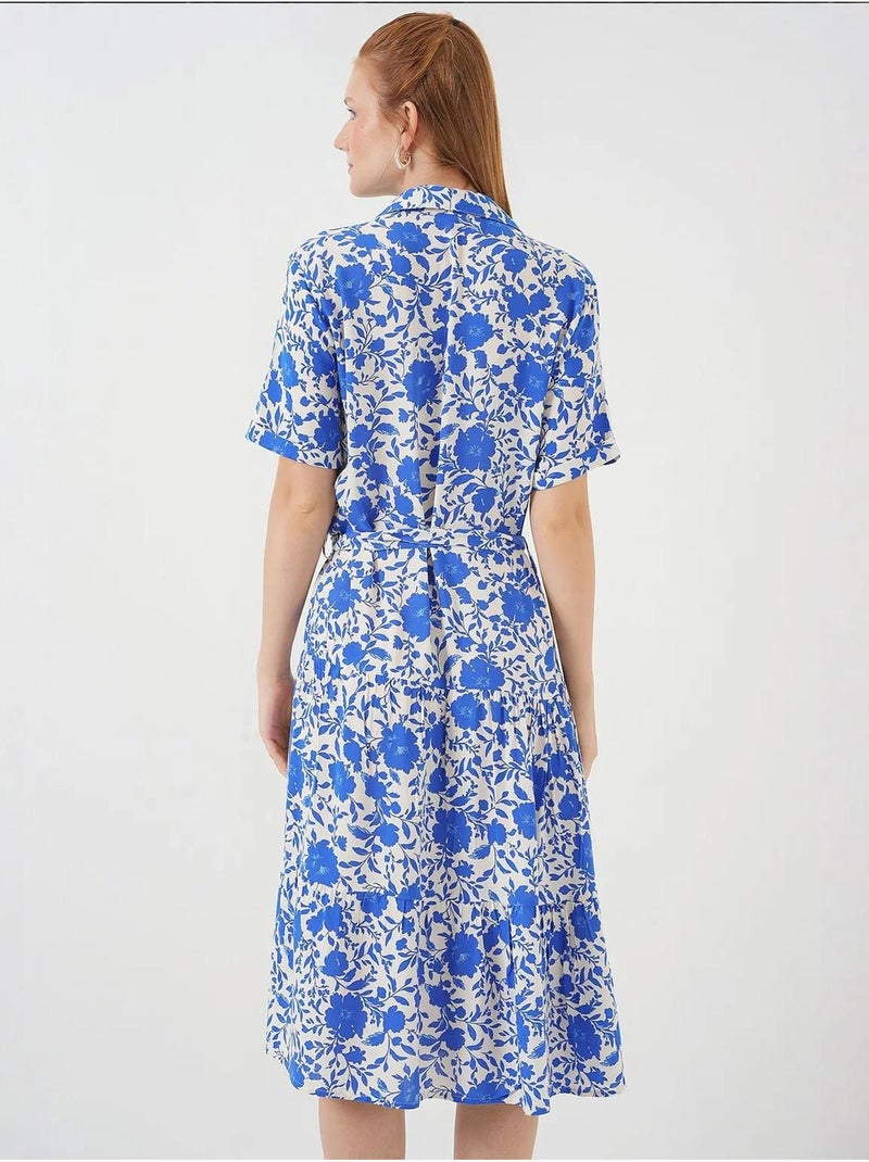Vestido midi estampado con corte en a y cuello camisero bdart Azul eléctrico - Kiabi
