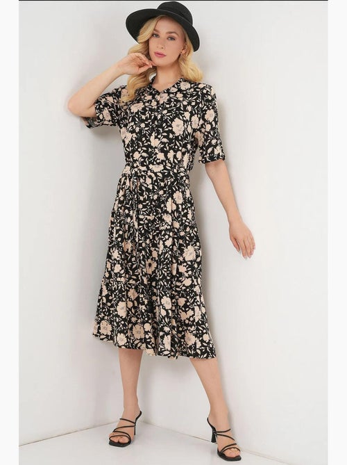 Vestido midi estampado con corte en a y cuello camisero bdart - Kiabi Vestido midi estampado con corte en a y cuello camisero bdart - Kiabi